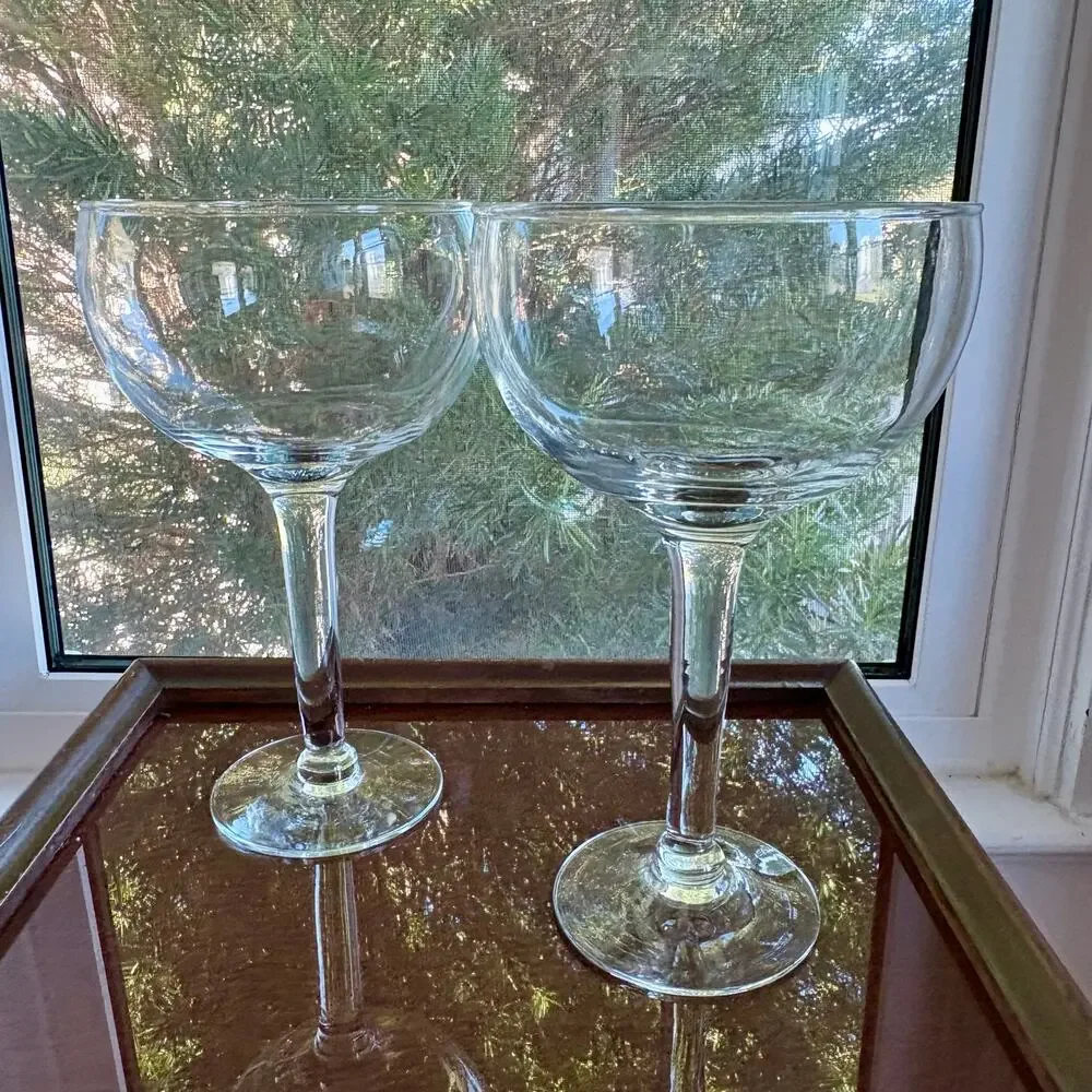Set of 2 Oversized Vintage Stemmed Cocktail Glasses 32 oz Large Clear